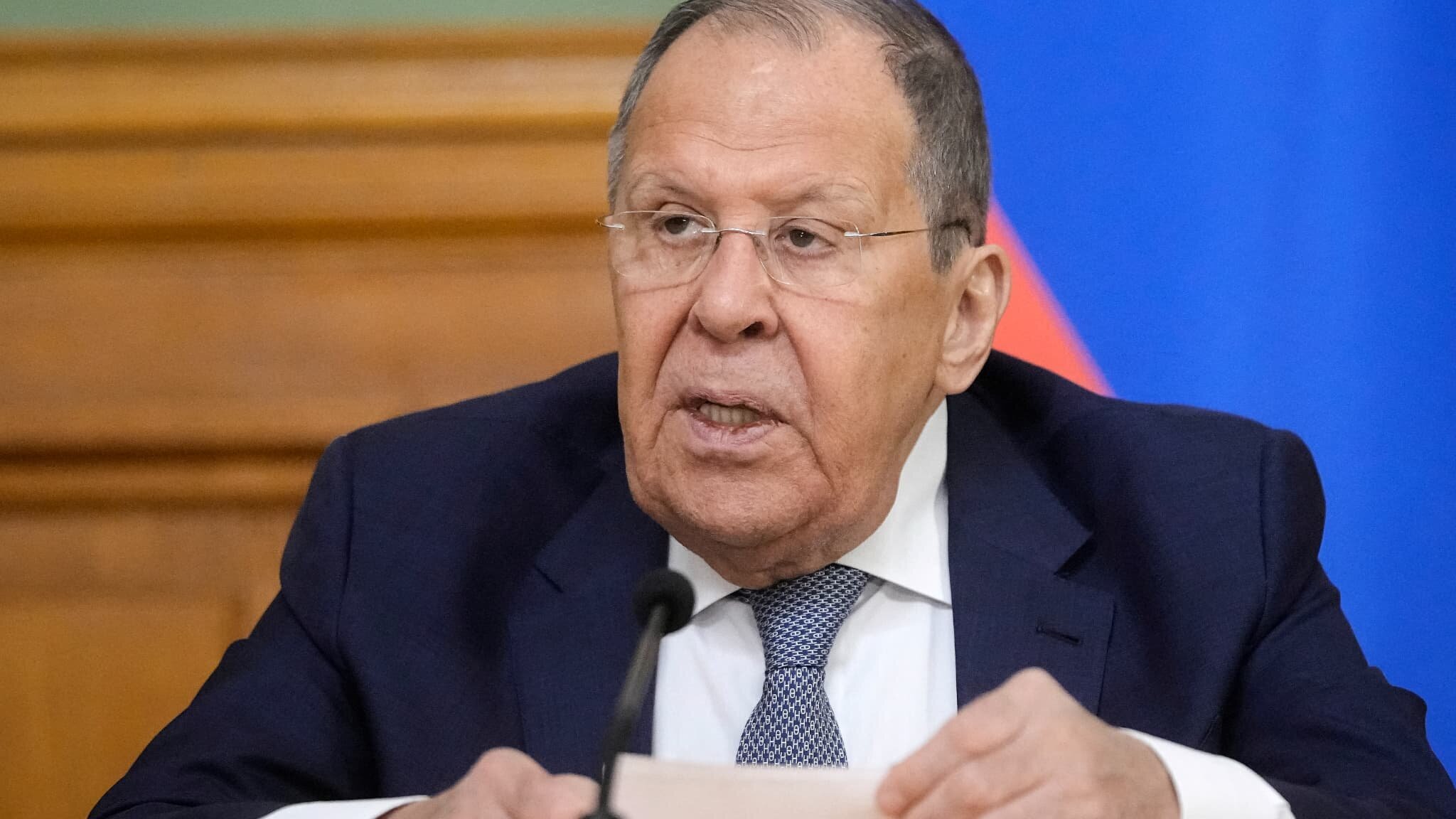 Sergueï Lavrov lors d'une conférence à Moscou