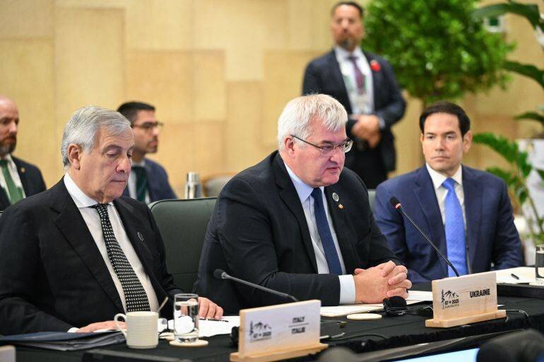 Le ministre des Affaires étrangères ukrainien Andriy Sybiha lors d'une séance du G7 à Niagara-on-the-Lake