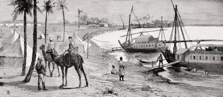 Lord Garnet Wolseley dirigeant l'expédition de secours vers le Nil, 1884