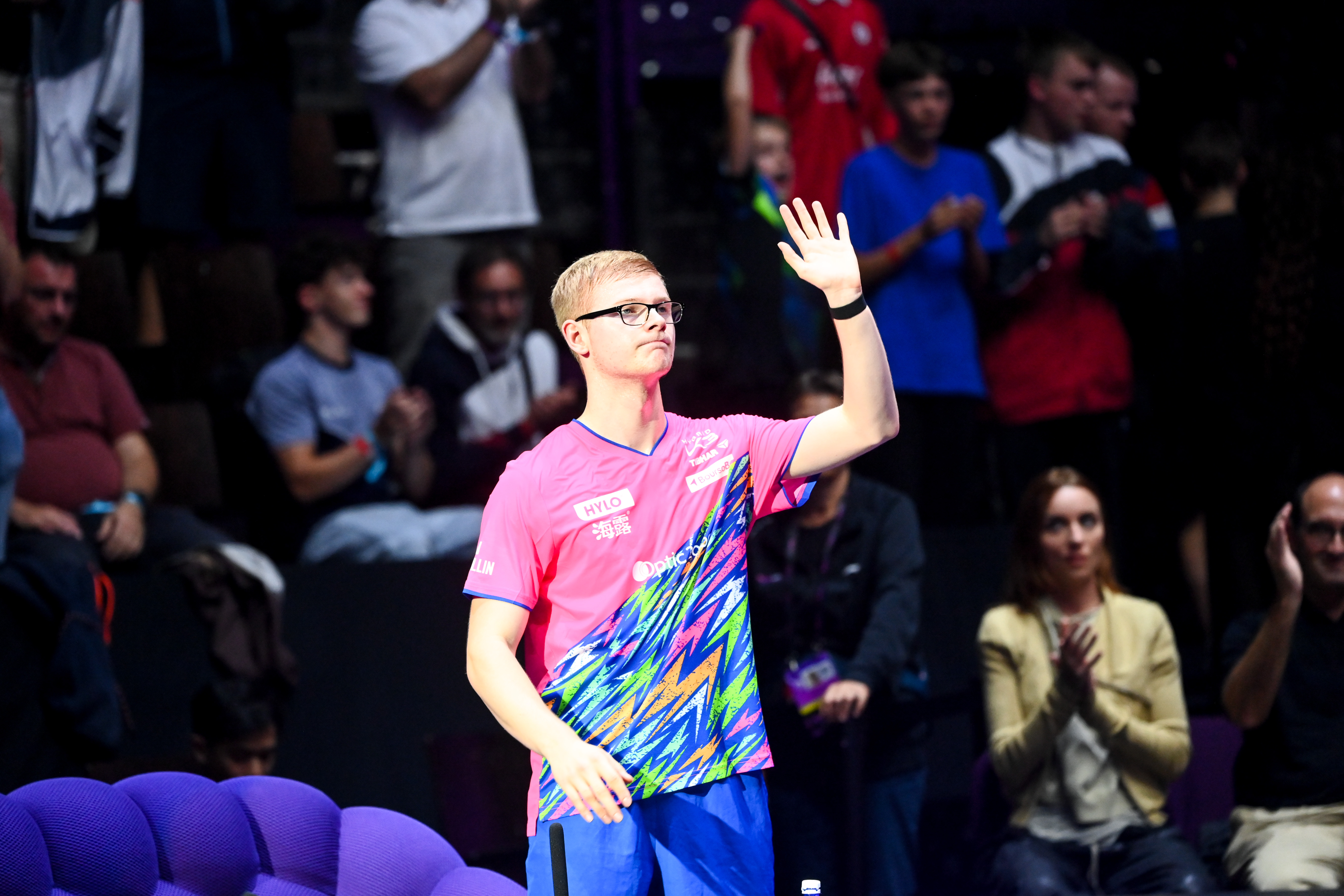 Félix Lebrun en action lors de la finale du WTT Star Contender de Mascate