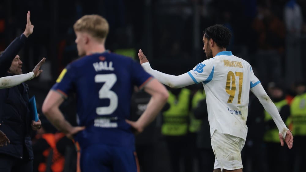 Aubameyang en action lors du match OM en Ligue des champions