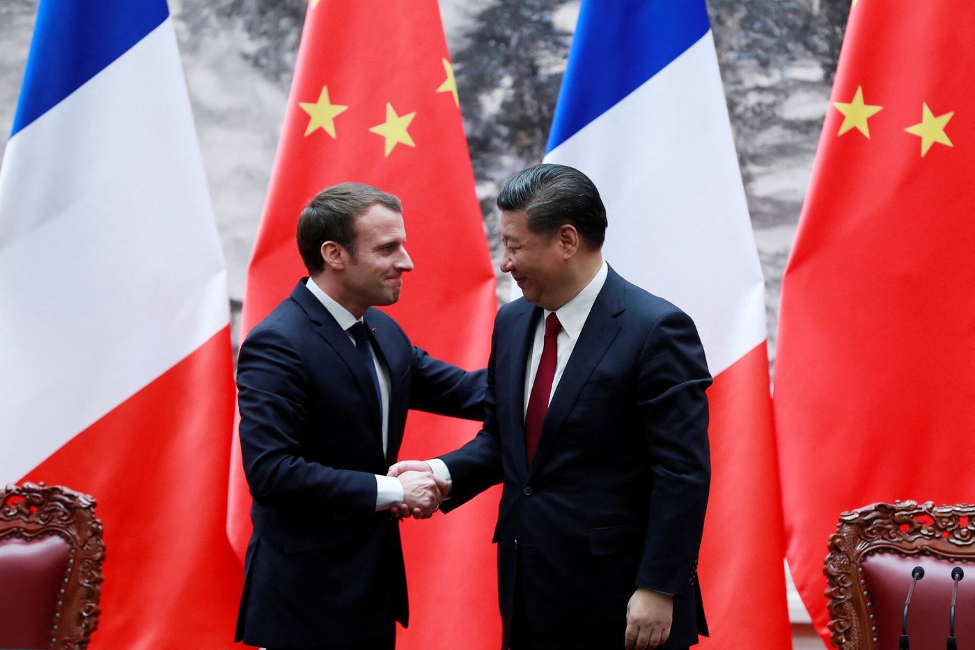 Macron et Xi Jinping lors d'une rencontre en Chine