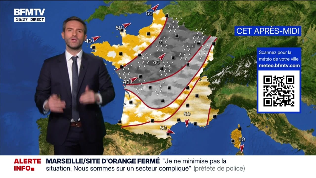 Carte météo montrant les prévisions du week-end en France