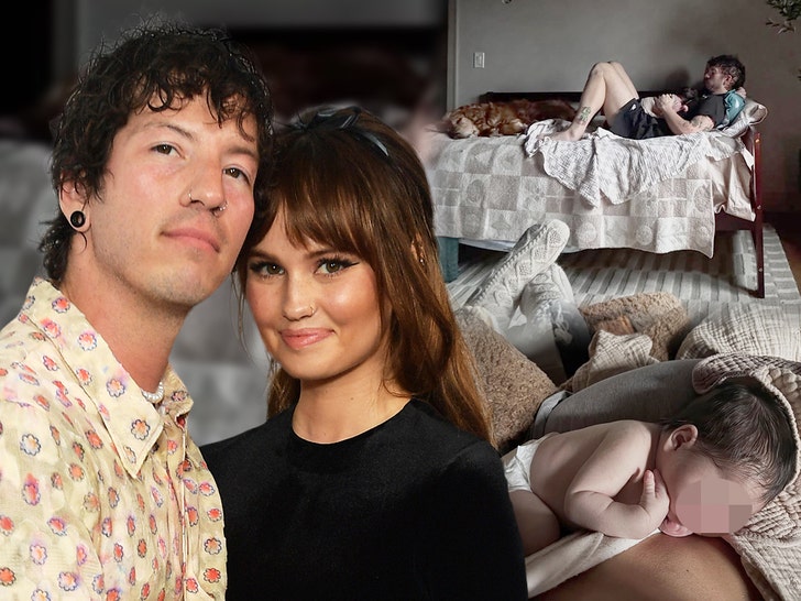 Montage photo de Debby Ryan et Josh Dun célébrant la naissance de leur bébé