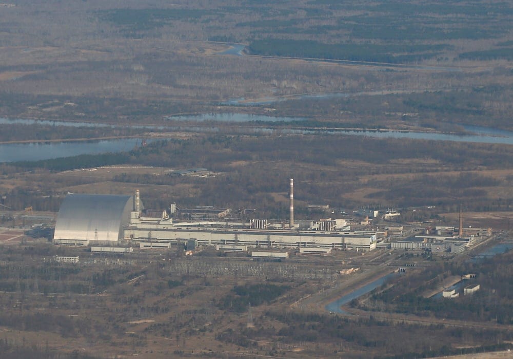 Vue aérienne du NSC sur le site de Tchernobyl