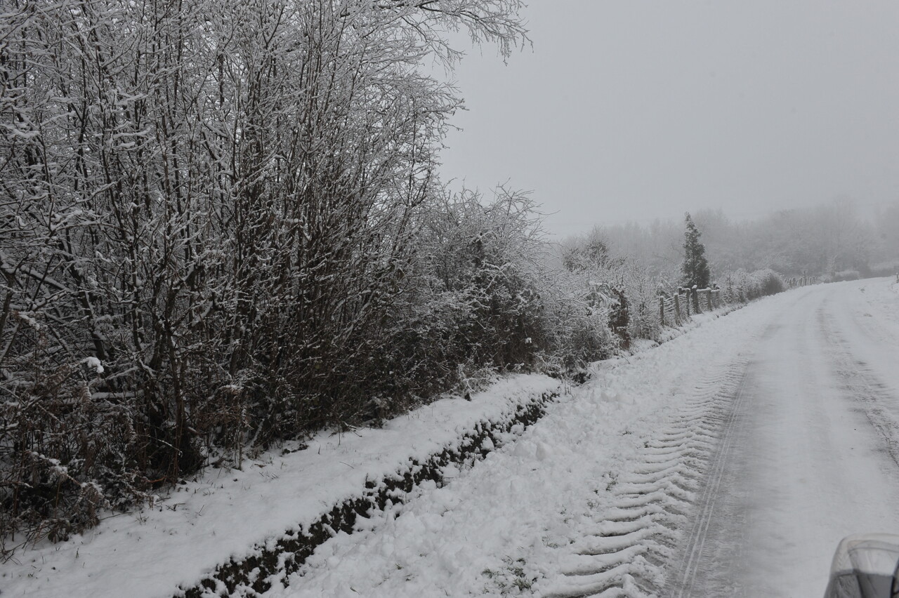 Neige sur les routes de campagne au réveillon