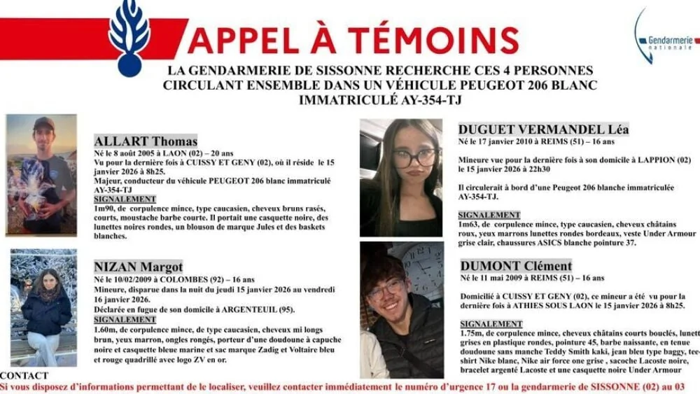 Disparition dans l'Aisne: appel à témoins pour quatre personnes