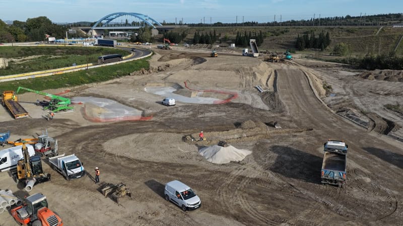 Vue aérienne du carrefour de Bonpas en travaux