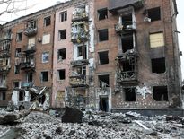 Immeuble détruit par les frappes russes à Kryvyi Rih en Ukraine, le 8 janvier 2026.