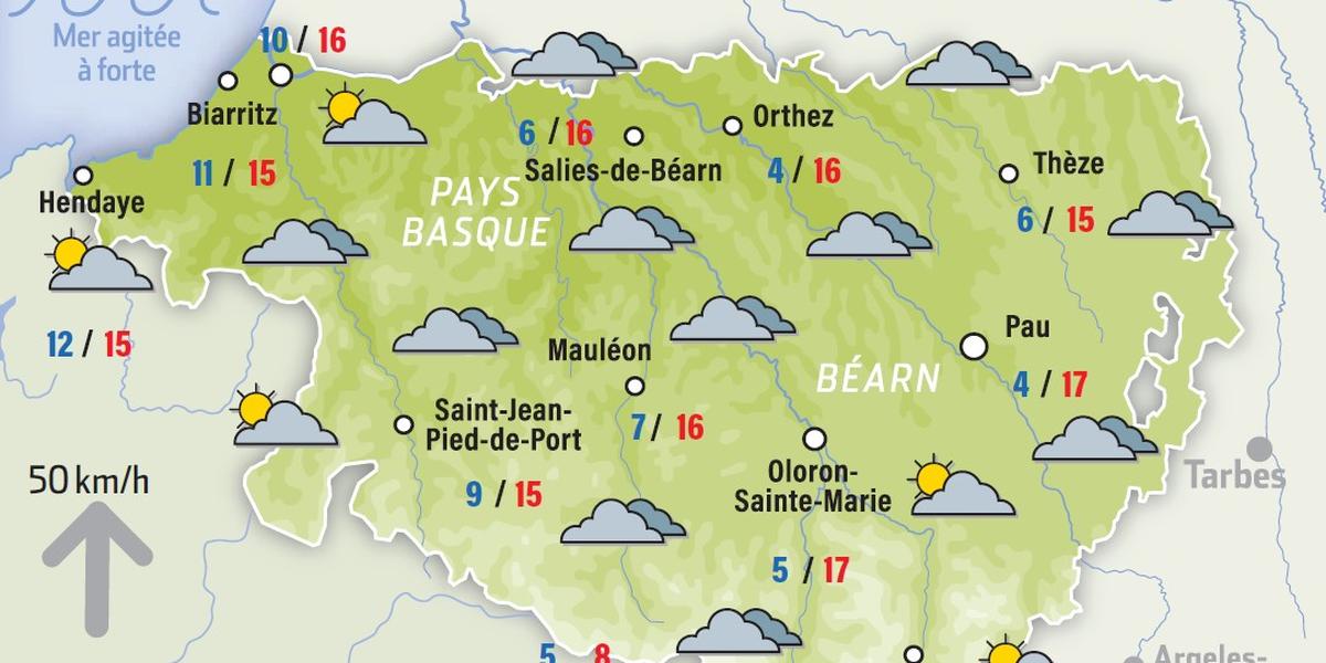 Vue d'ensemble météo Pau et Pyrénées-Atlantiques mercredi