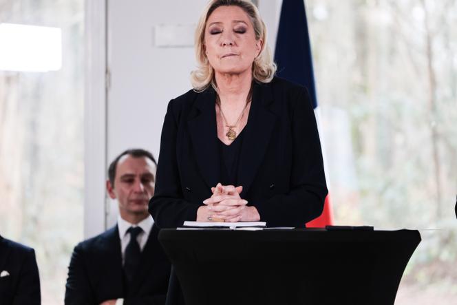 Marine Le Pen, en déplacement à Creutzwald (Moselle), soutien à Xavier Cerveau et Hervé Simon, le 31 janvier 2026.