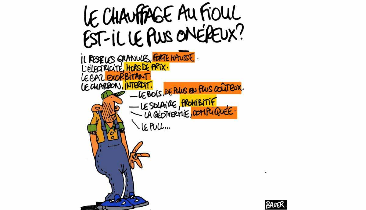 Dessin humoristique sur le coût du fioul pour le chauffage