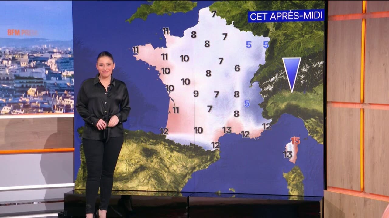 Carte météo montrant pluies dans l'Est et éclaircies ailleurs